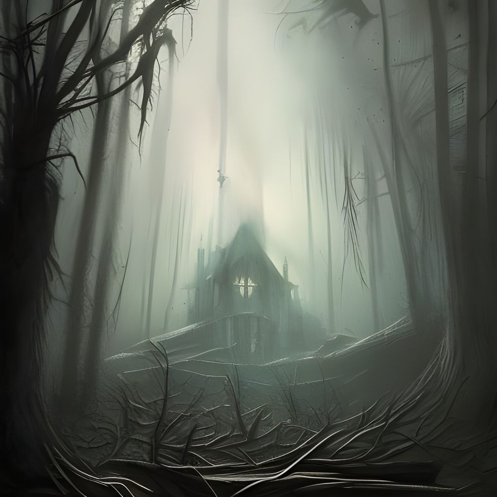 Ominous Cabin in Forest: Sinister Digital Art