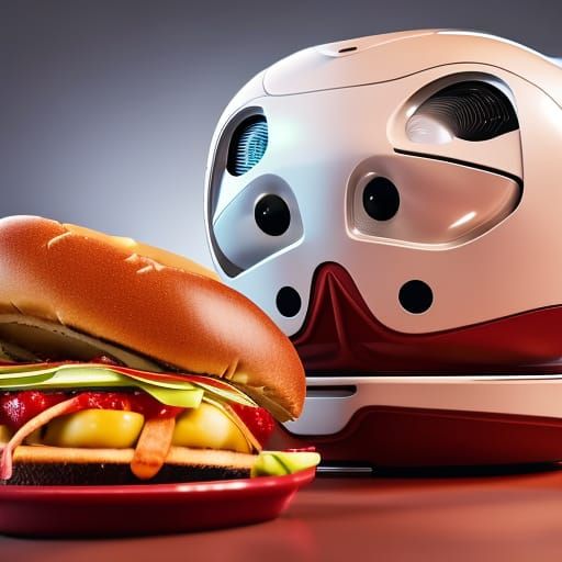 Hyperrealistic AI Chatbot Robot Enjoys Hot Dog