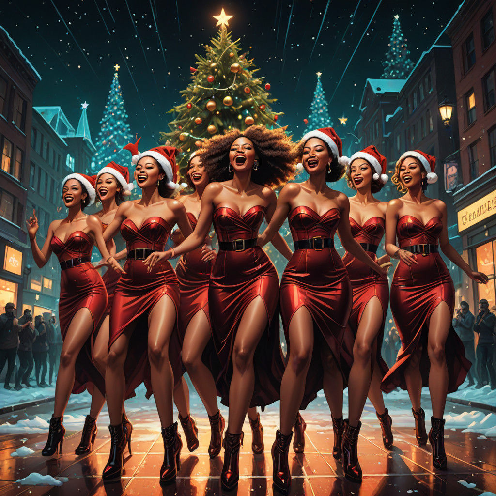 Christmas Punk Dancers in Hyperrealistic Scene
