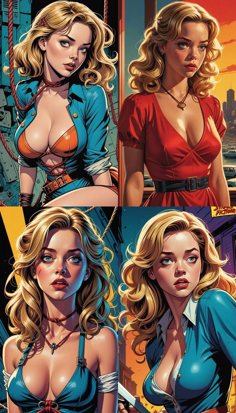 Damsel in Distress in 1950s Comic Book Style