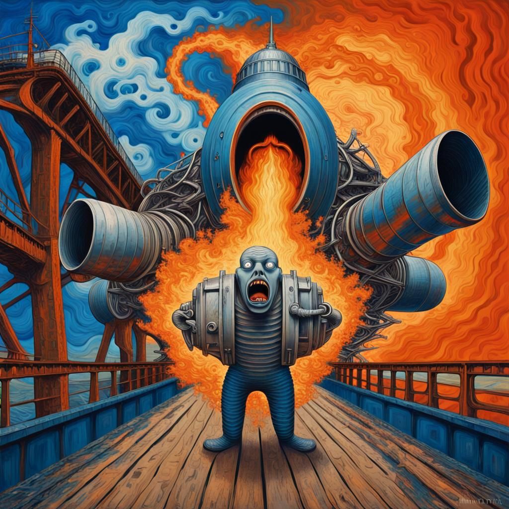 Anthropomorphic Screaming Jet Engine in Expressionist Style