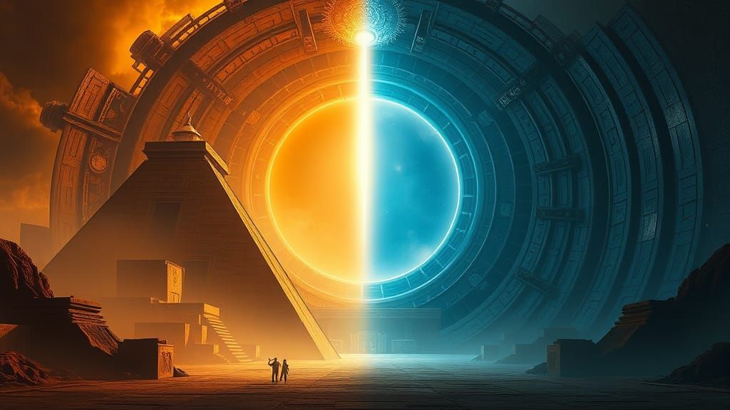 Divine Balance: Ancient and Futuristic Convergence