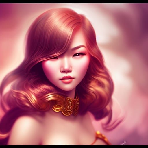 Asian Pin-Up Girl in Ethereal Digital Art