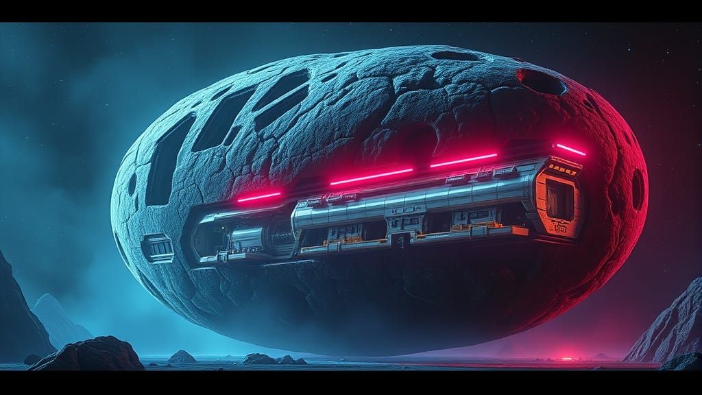 Cyberpunk Asteroid Starbase with Neon Lights