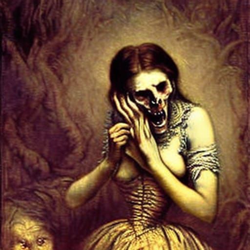 Horror Scene of Girl Eating with Gold Teeth