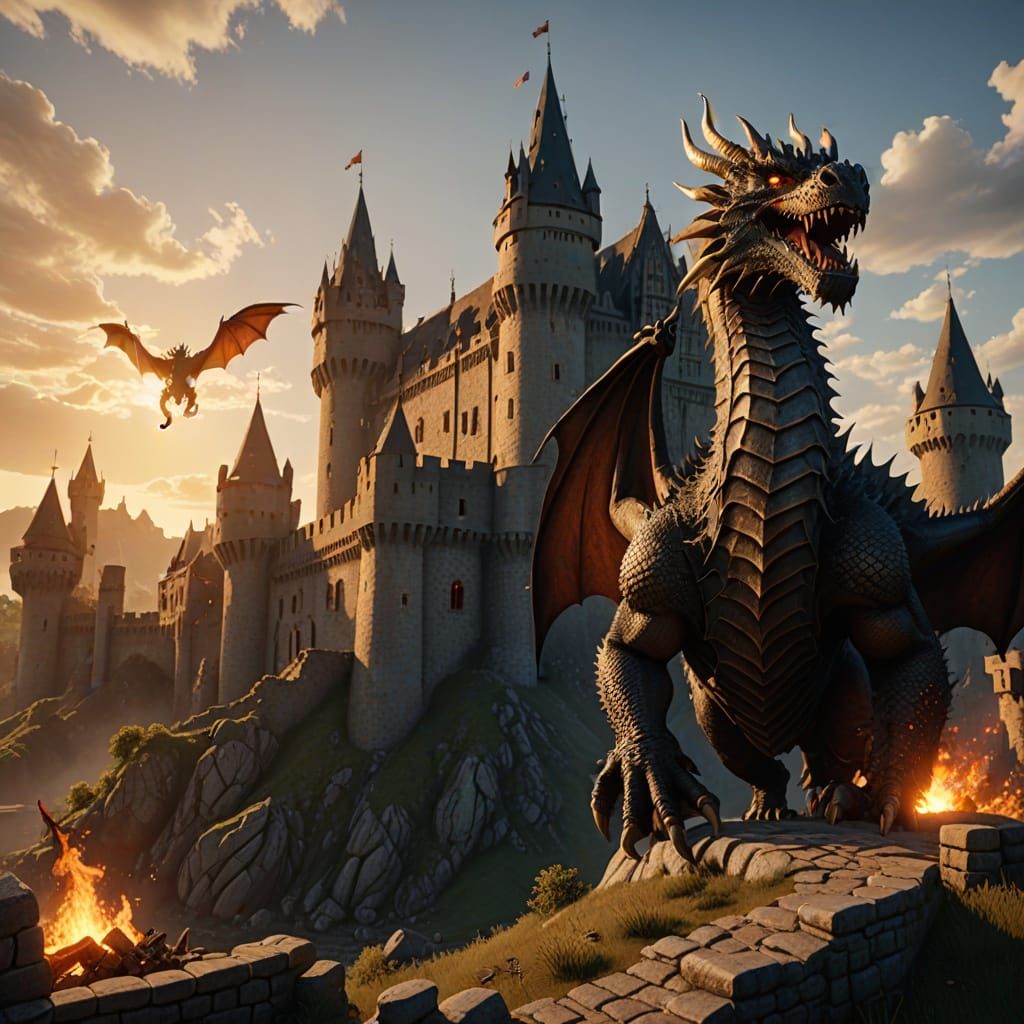 Dragon Attack on Medieval Castle: 3D Game Cinematic