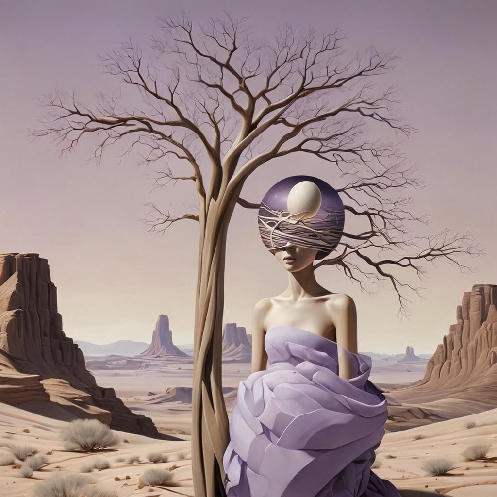 Eerie Desert Fusion with Egg, in Surrealist Style