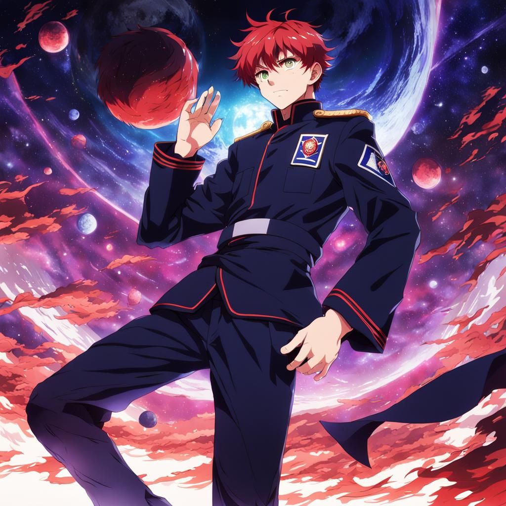Anime Student in Outer Space with Scarlet Hair