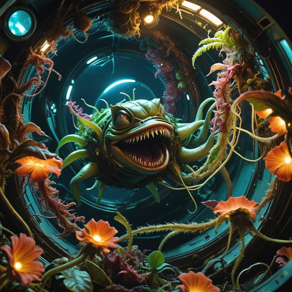 Bioluminescent Deep-Sea Horror in Zero Gravity