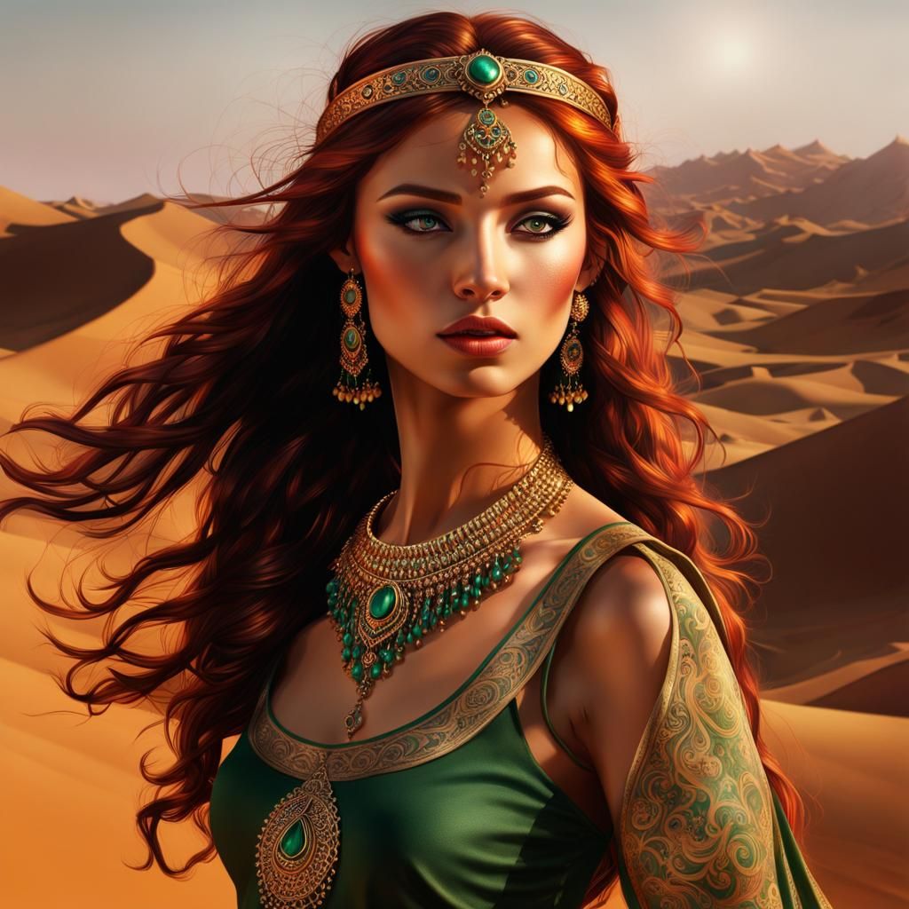 Arabian Warrior Princess in Desert Landscape