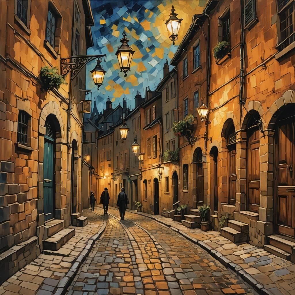 Cozy Medieval Alleyway in Expressive Impasto Style