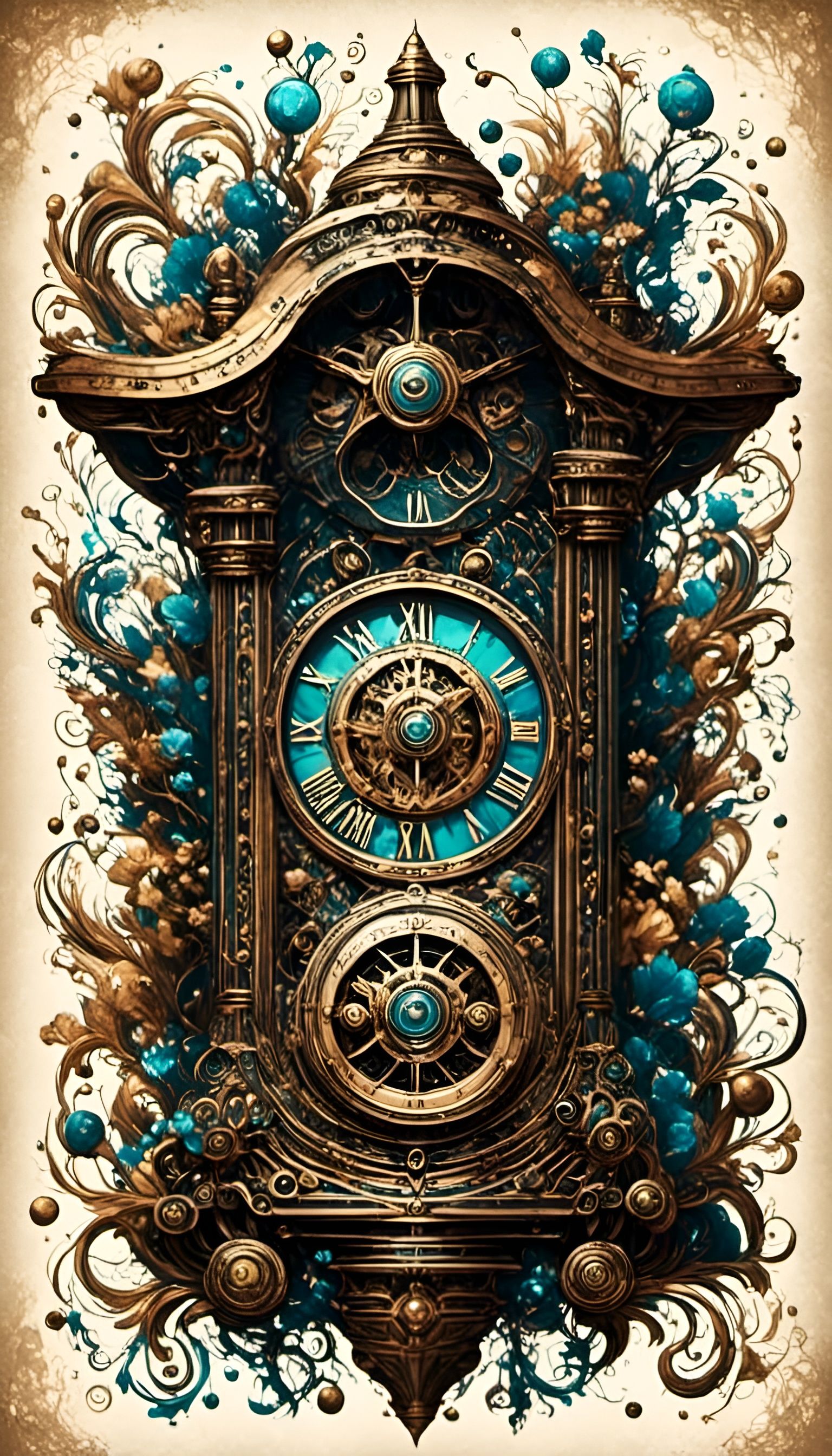 Steampunk Cuckoo Clock Linework Ornament in Gildpunk Style