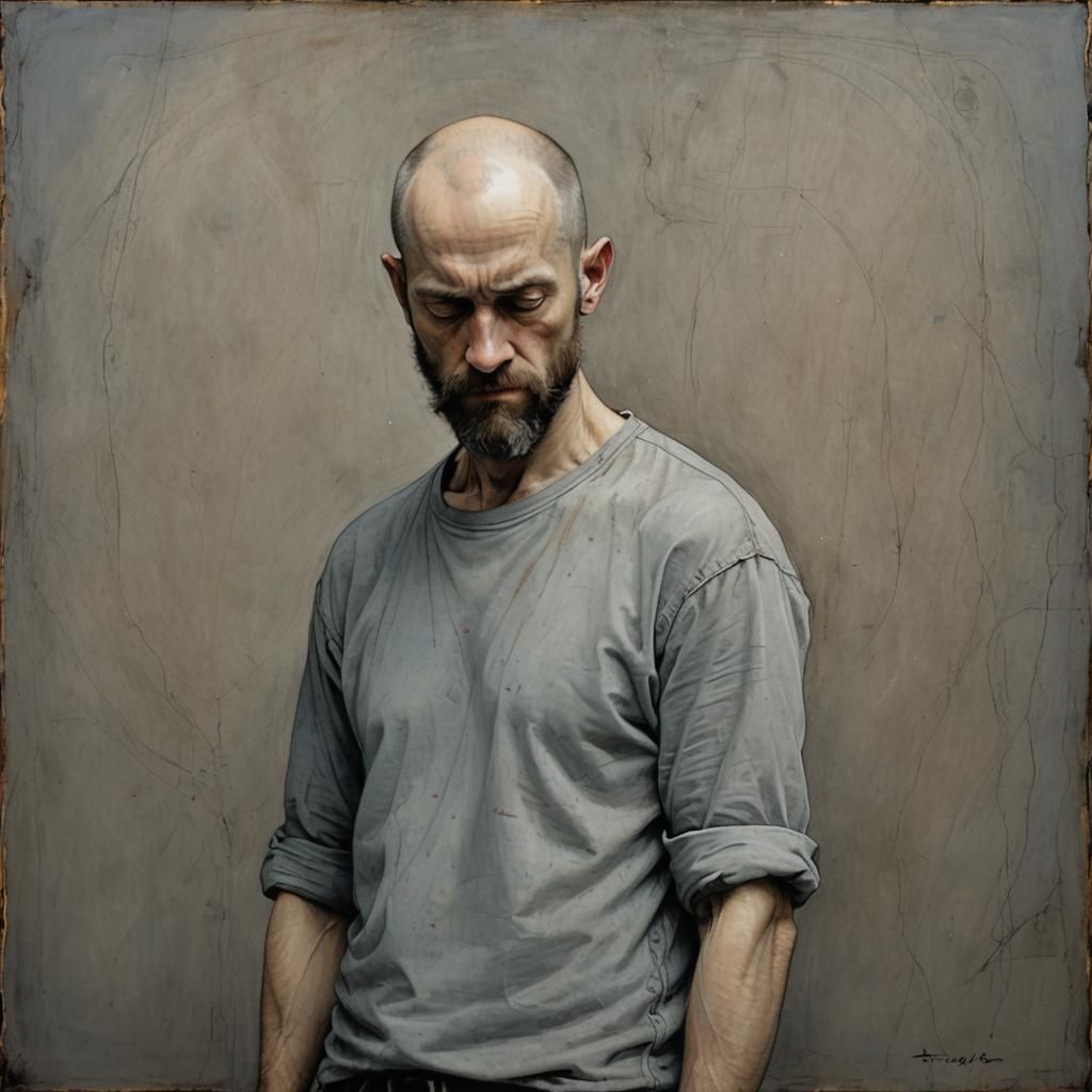 Dejected Man in Rockwell and Monge Style