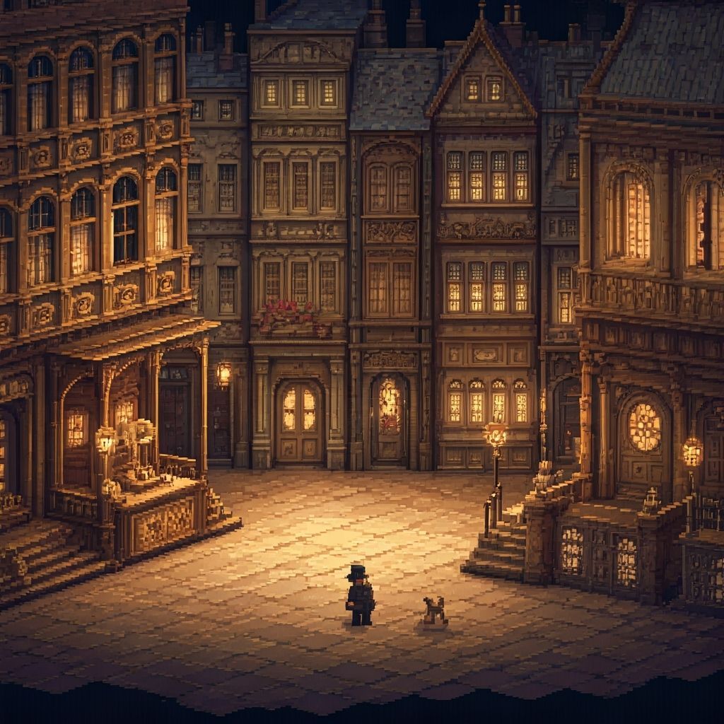 Steampunk Town Square in Pixel Art Style