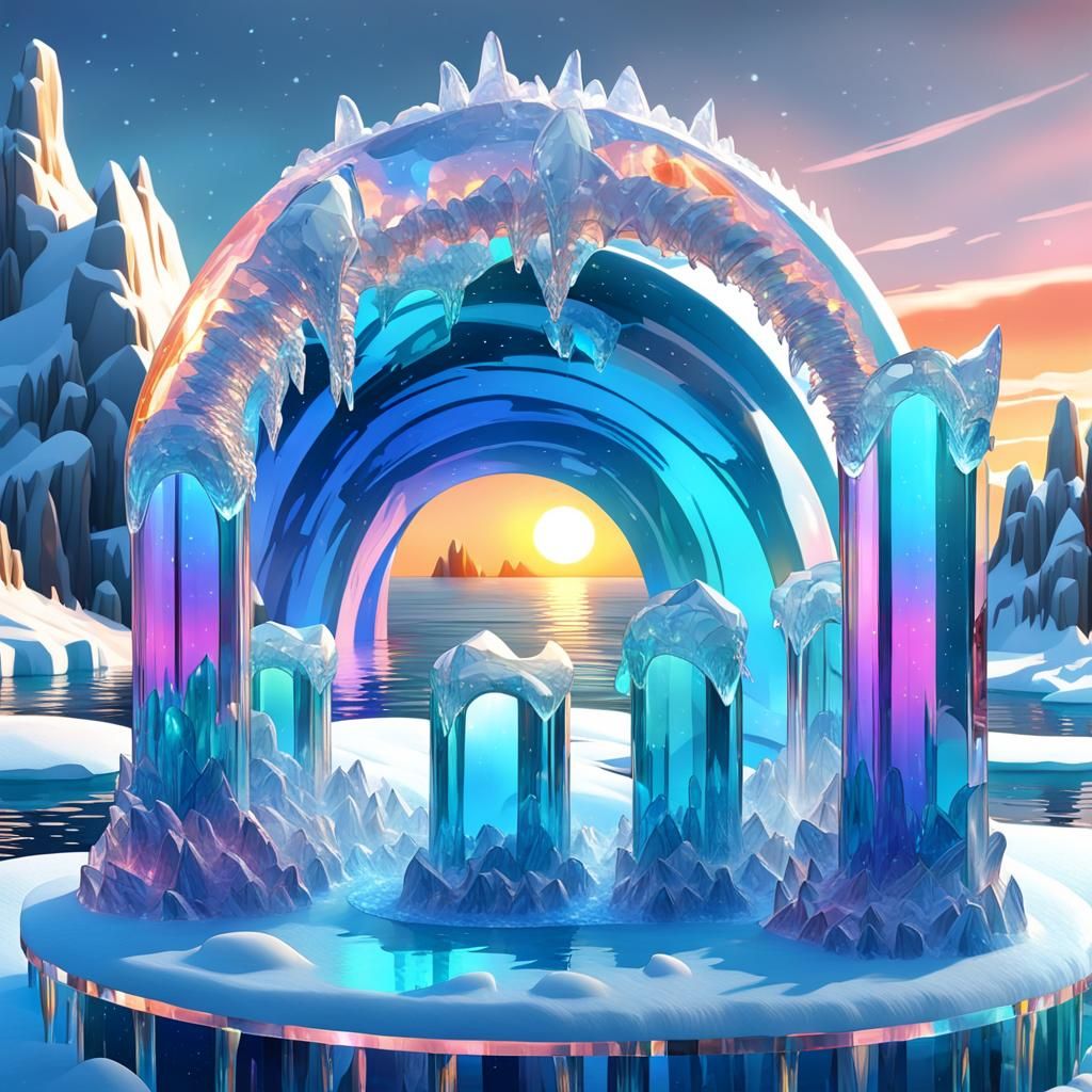 Animated Crystal Narwhales Play in Icy Ocean