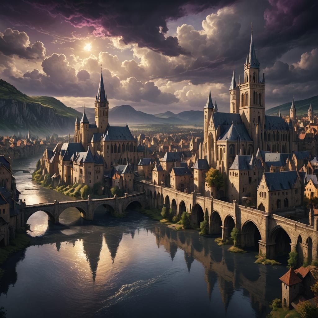Medieval Town at Night: Dark Fantasy Concept Art