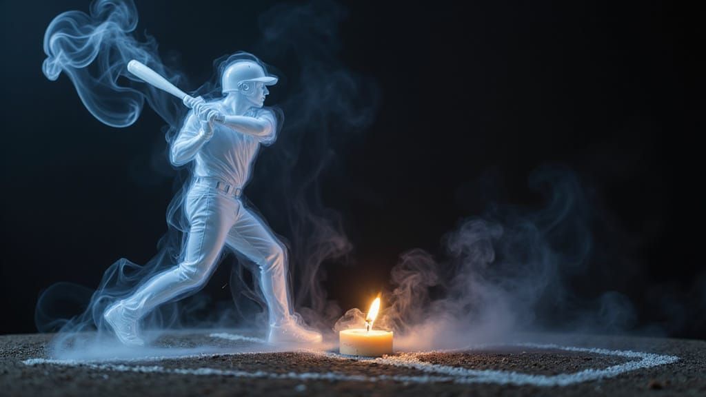 Smoke Art Captures Baseball Player in Mid-Swing