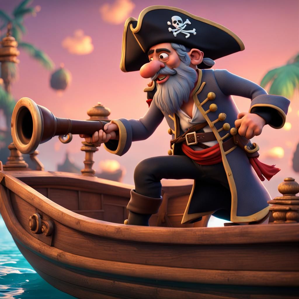 A Pirate's Joyful Cannon Blast: 3D Digital Art