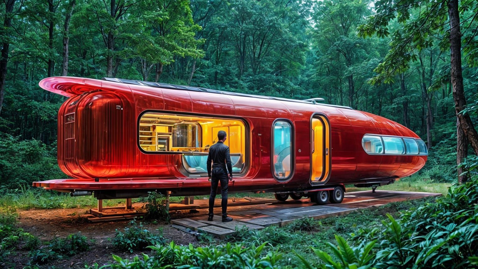 Futuristic Mobile Home in Green Landscape