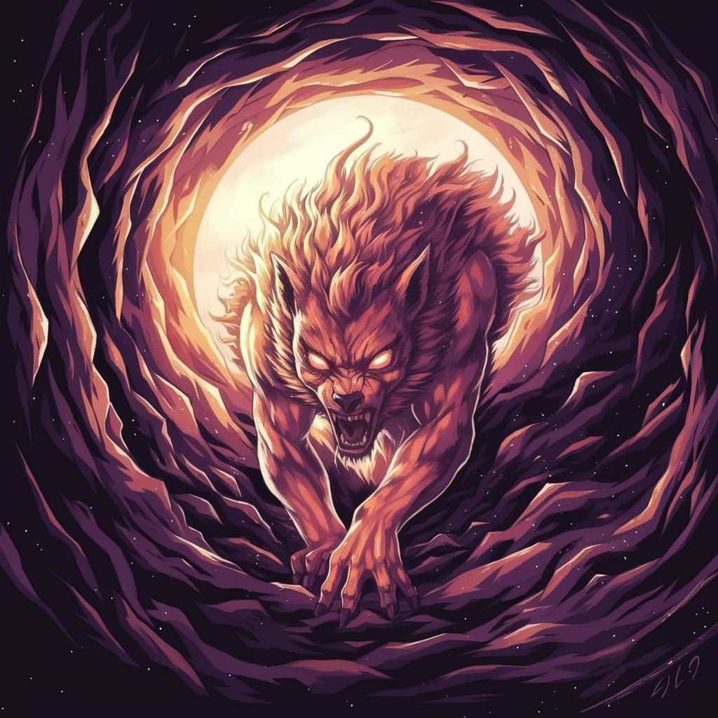 Wild Spirit Emerges from Ethereal Vortex in Vibrant Anime St...
