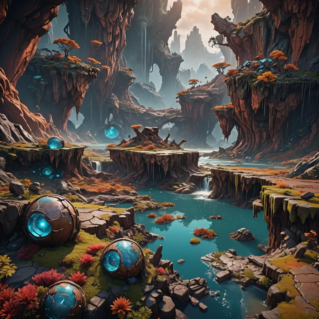 Broken Planet Leaking Water: Fantasy Concept Art