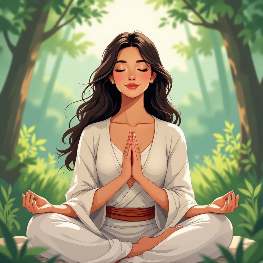 Serene Woman Practicing Detachment in Nature