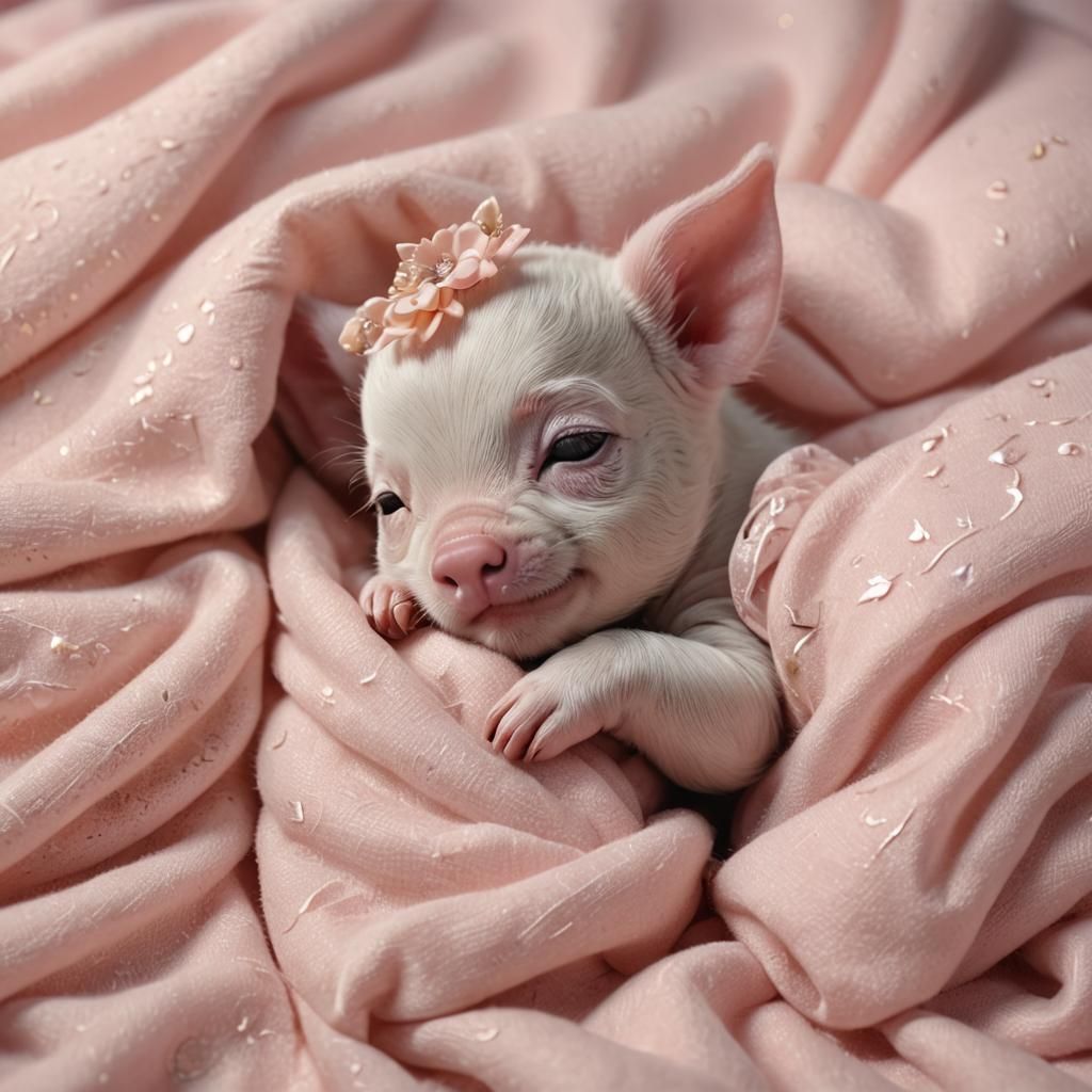 Masterpiece, A kawaii baby piglet sleep with a kawaii kitten delicate features and dainty pose adding to the whimsical a...