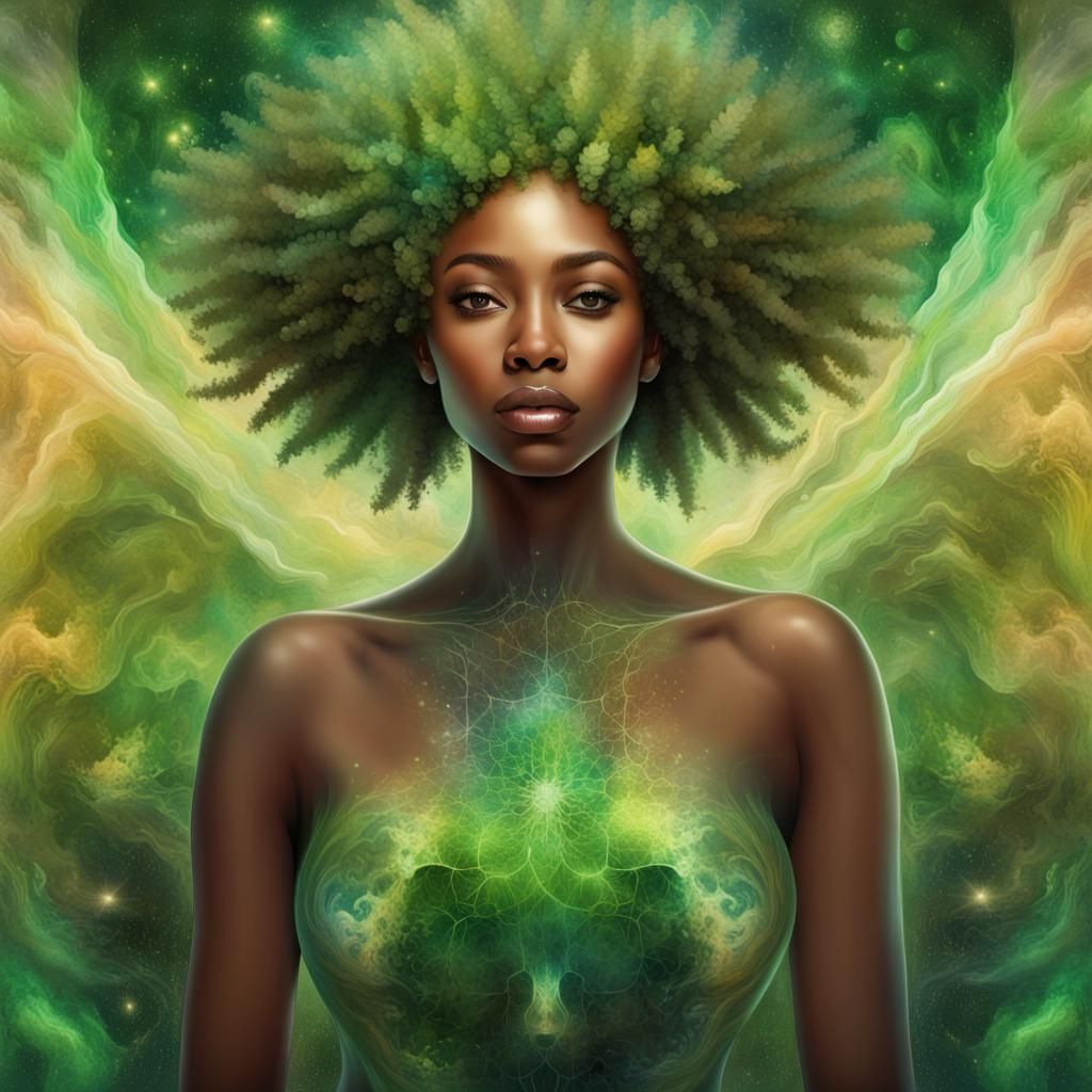 Earth Element: Black Woman in Pablo Amaringo Style