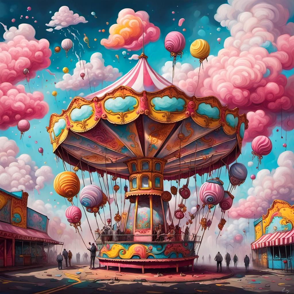 Cloud Carnival: Graffiti Art with Floating Carousels