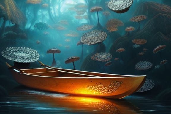Elven Mushroom Rowboat with Koi Fish