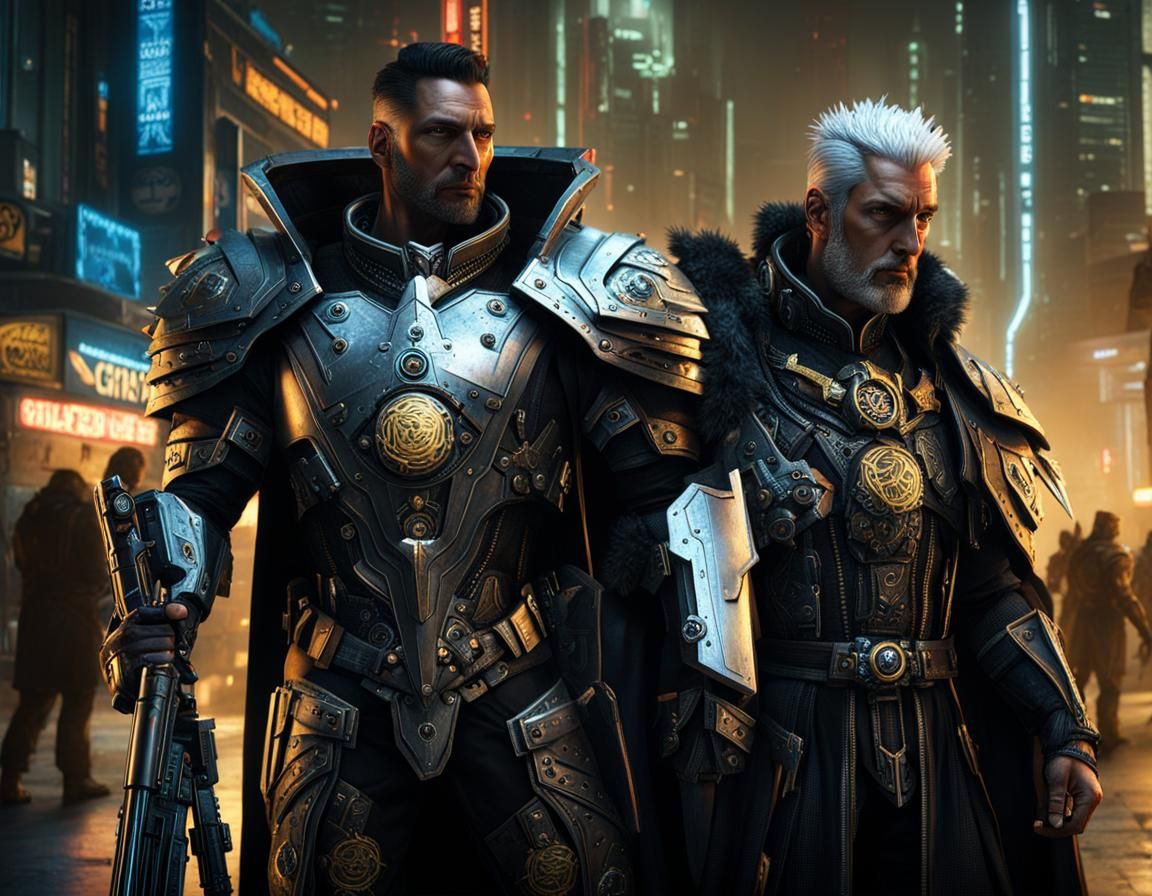 Cyberpunk King Arthur and Merlin CyberMage