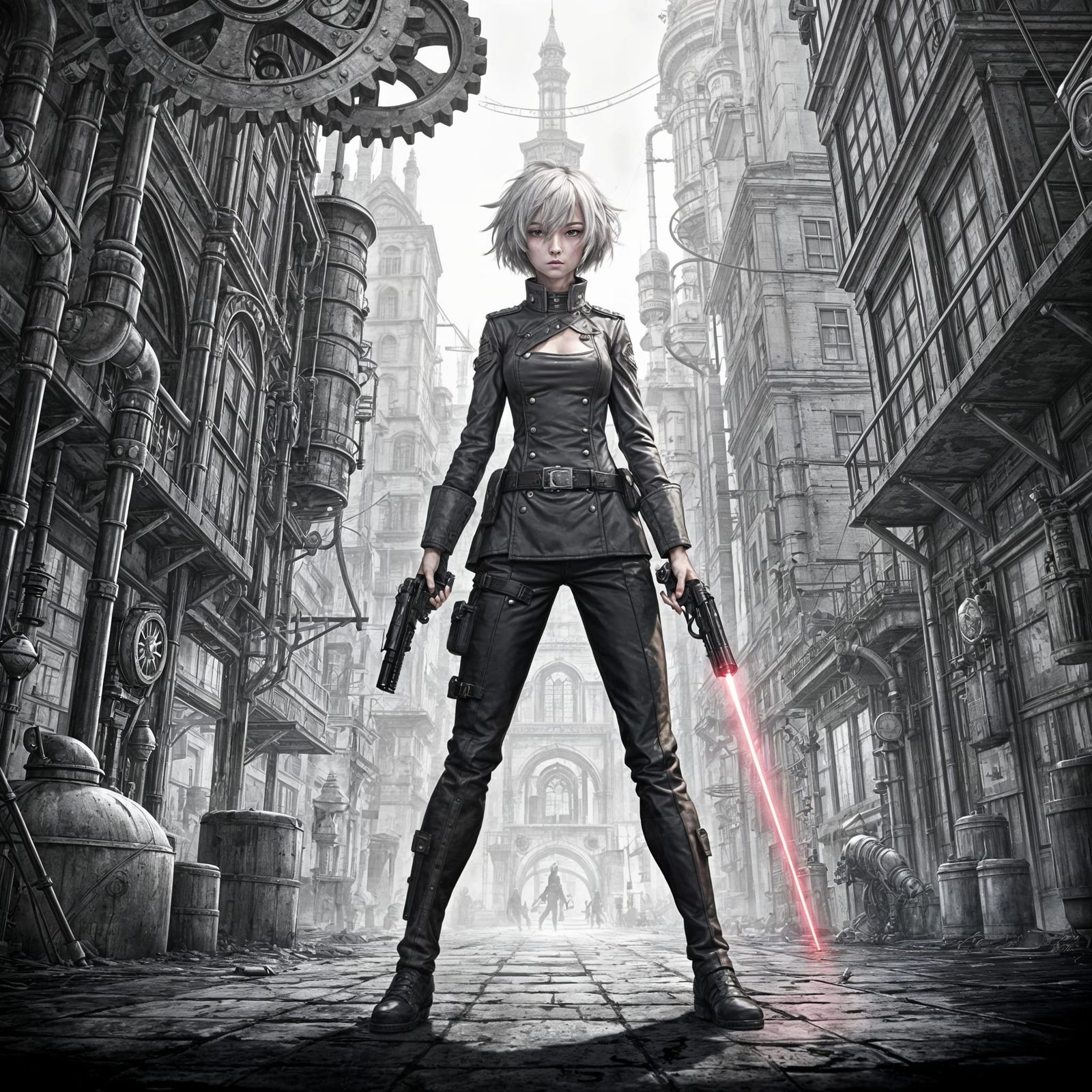 Steampunk Warrior in Anime Style