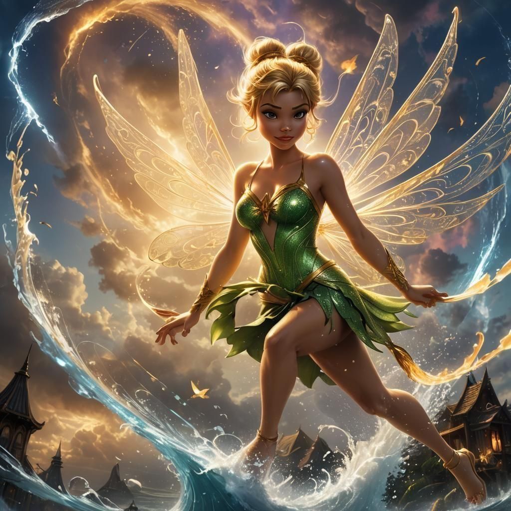 Tinkerbell Harnessing a Hurricane: Detailed Fantasy Art