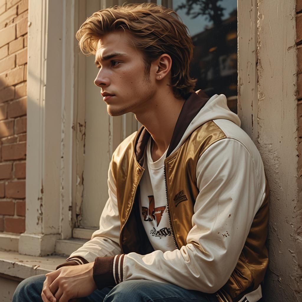 Melancholy Young Man in Golden Light: Fantasy Art