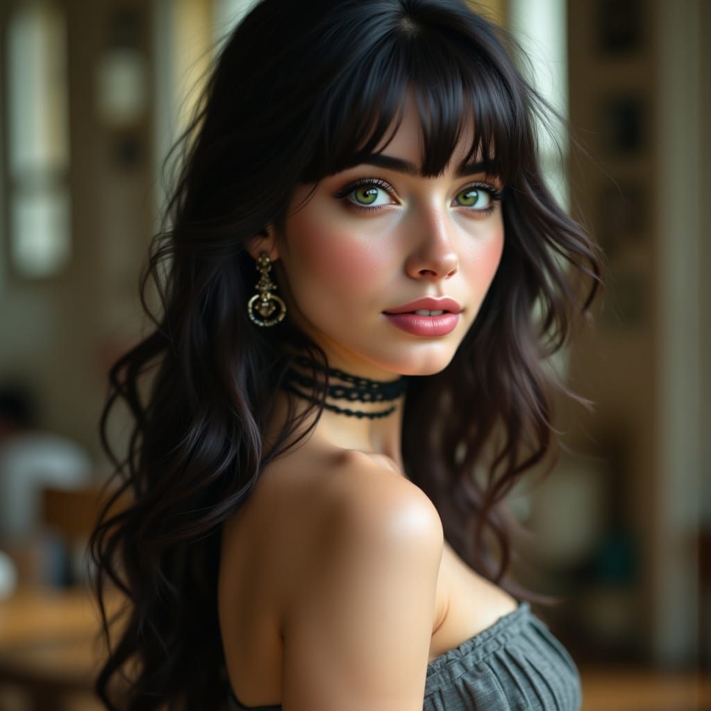 Hyperrealistic Portrait of a British Woman Looking Back