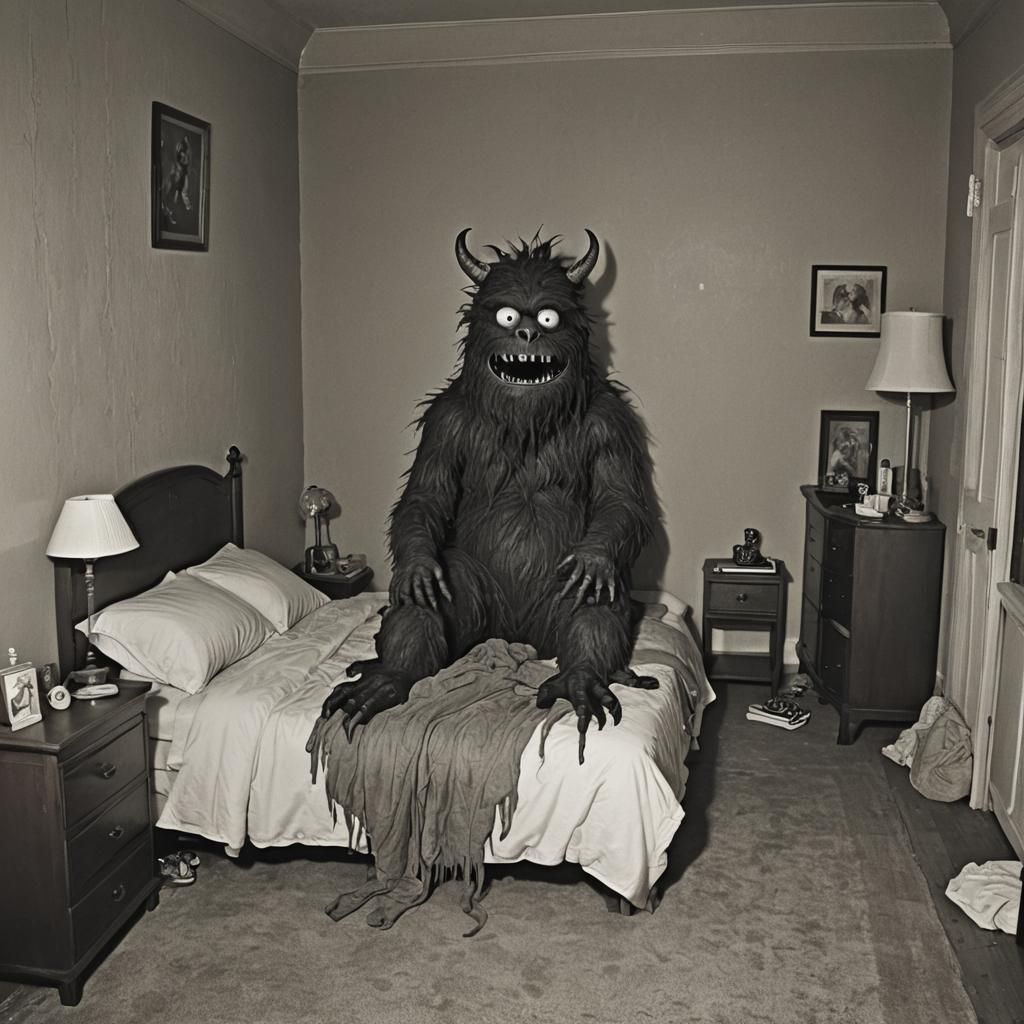 Monster in Bedroom Illustration