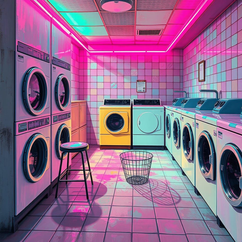 Neon Dreams in a Vintage Laundromat
