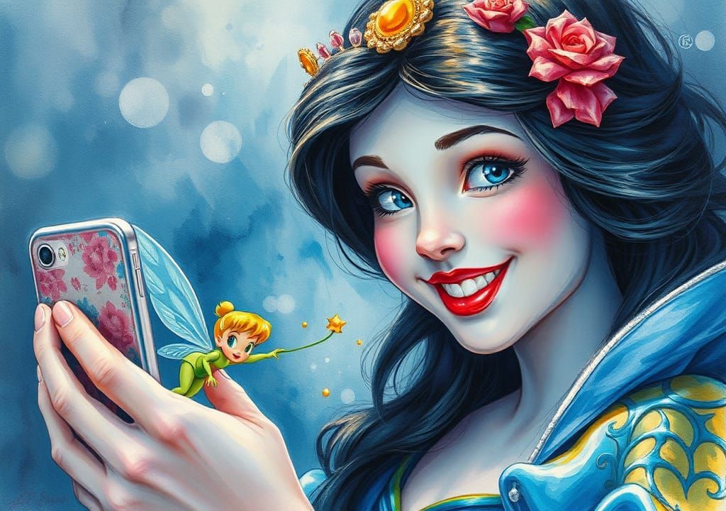 Snow White and Tinkerbell Selfie, Detailed Portrait