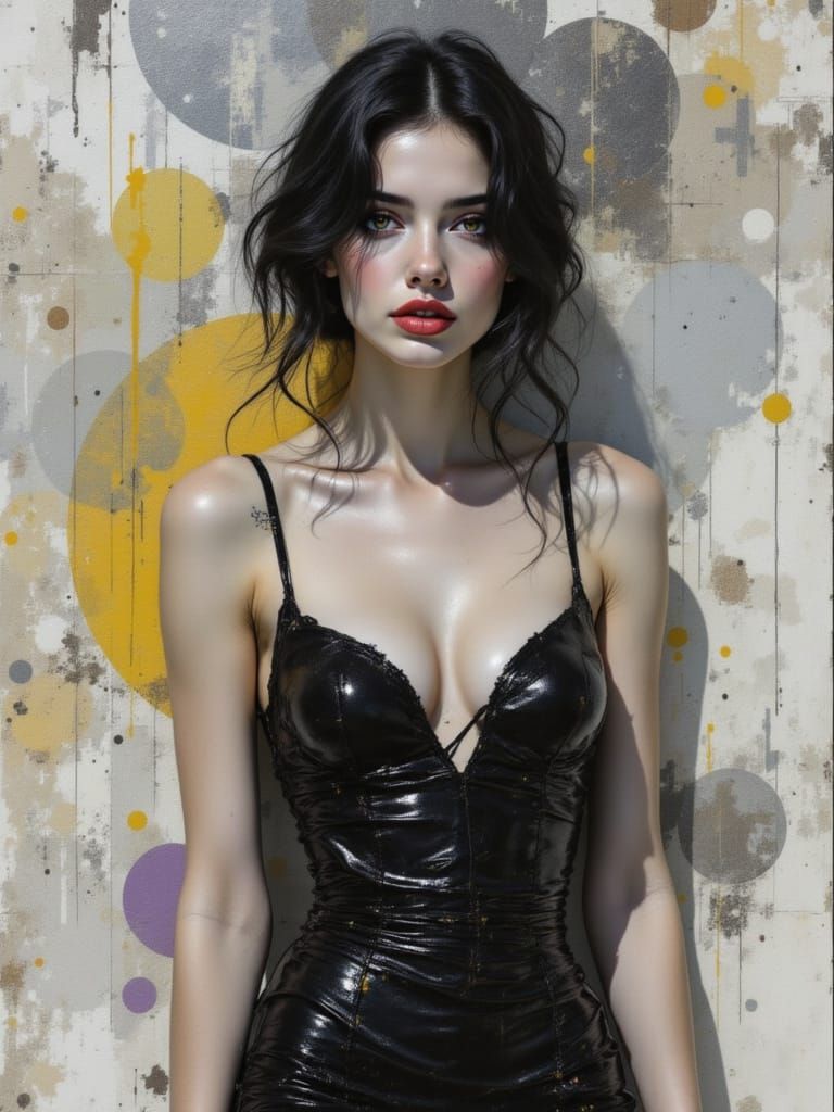 Abstract Shapes on Female Form with Glossy Black Reflections