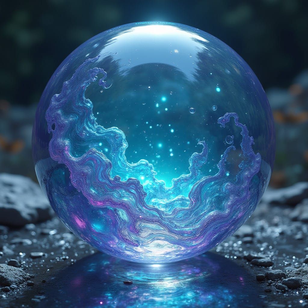 A Crystal Sphere Shines with Majestic, Iridescent Water