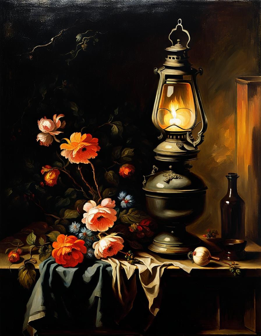Baroque Still Life: Lantern in the Darkness