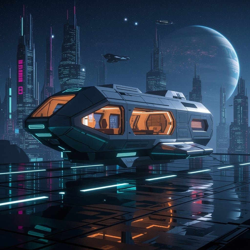 Sleek Futuristic Habitat in Cosmic Expanse