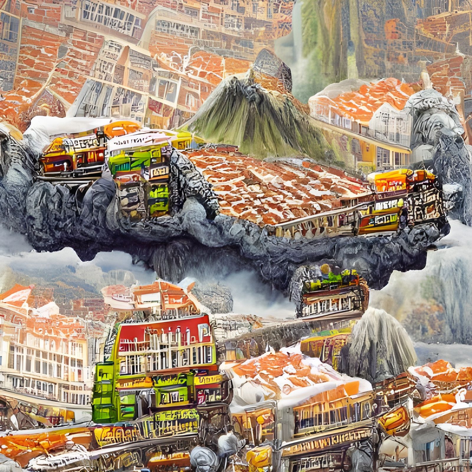 Ancient Town Around Lava Lake: Detailed Cityscape