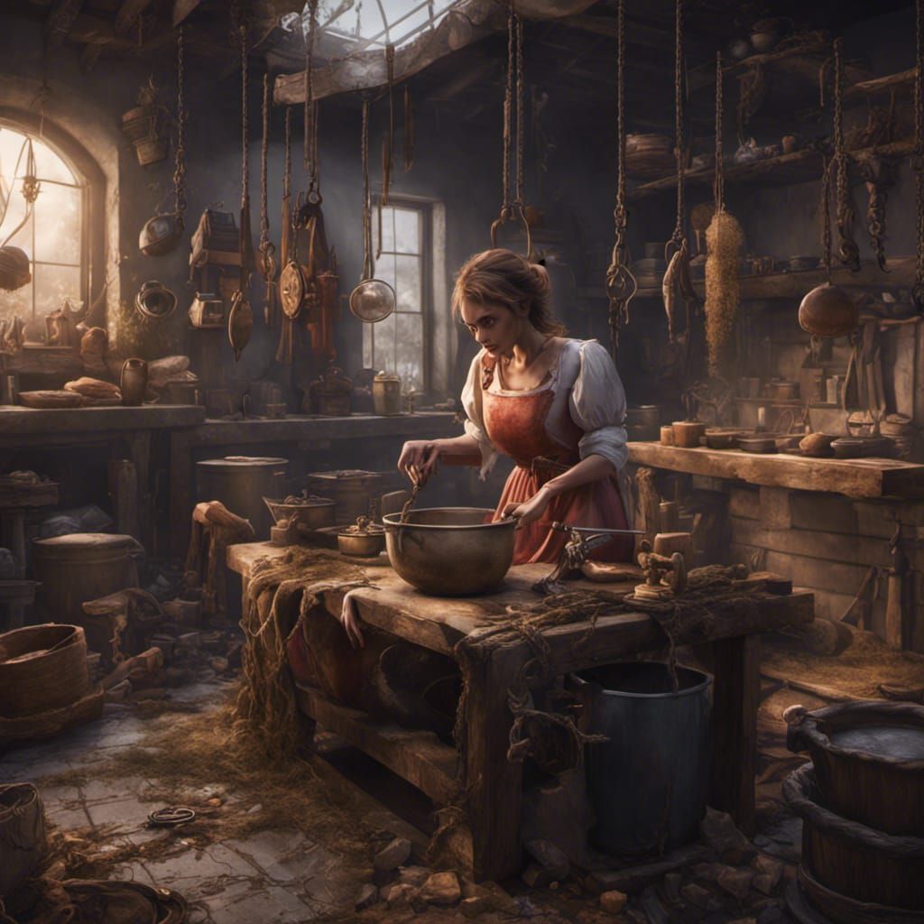Fantasy Art: Chained Figure Doing Chores