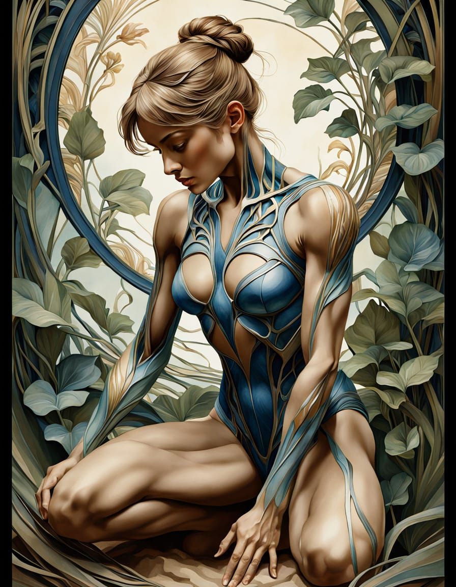 Art Nouveau Masterpiece of Human Anatomy in Watercolor