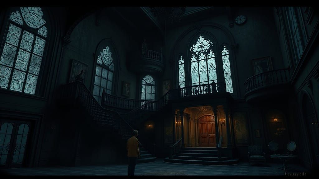 Gothic Victorian Mansion in Foreboding Darkness