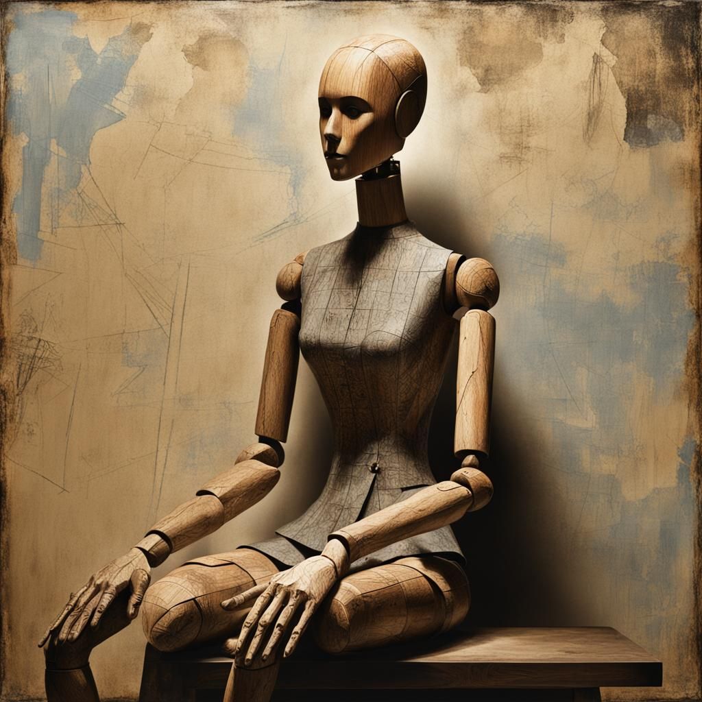 Creepy Wooden Mannequin in Oil Painting Style