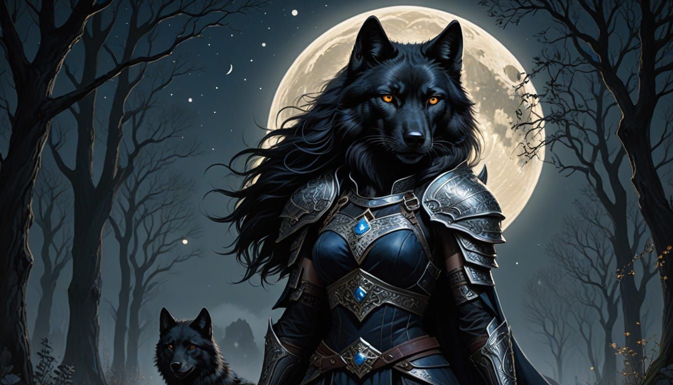 Mysterious Moonlit Huntress in Celestial Armor