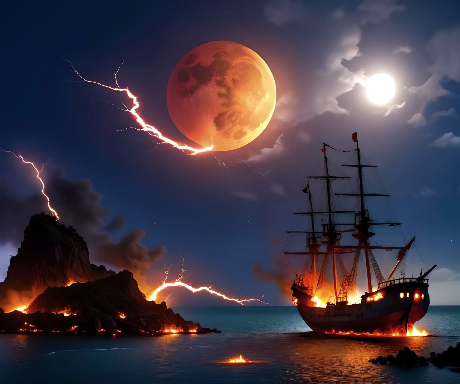 Ship Under Lightning Attack by Moonlit Island