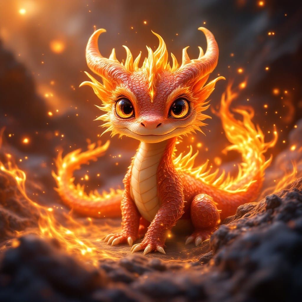 Fire Dragon Shimmers in Matte Painting Style